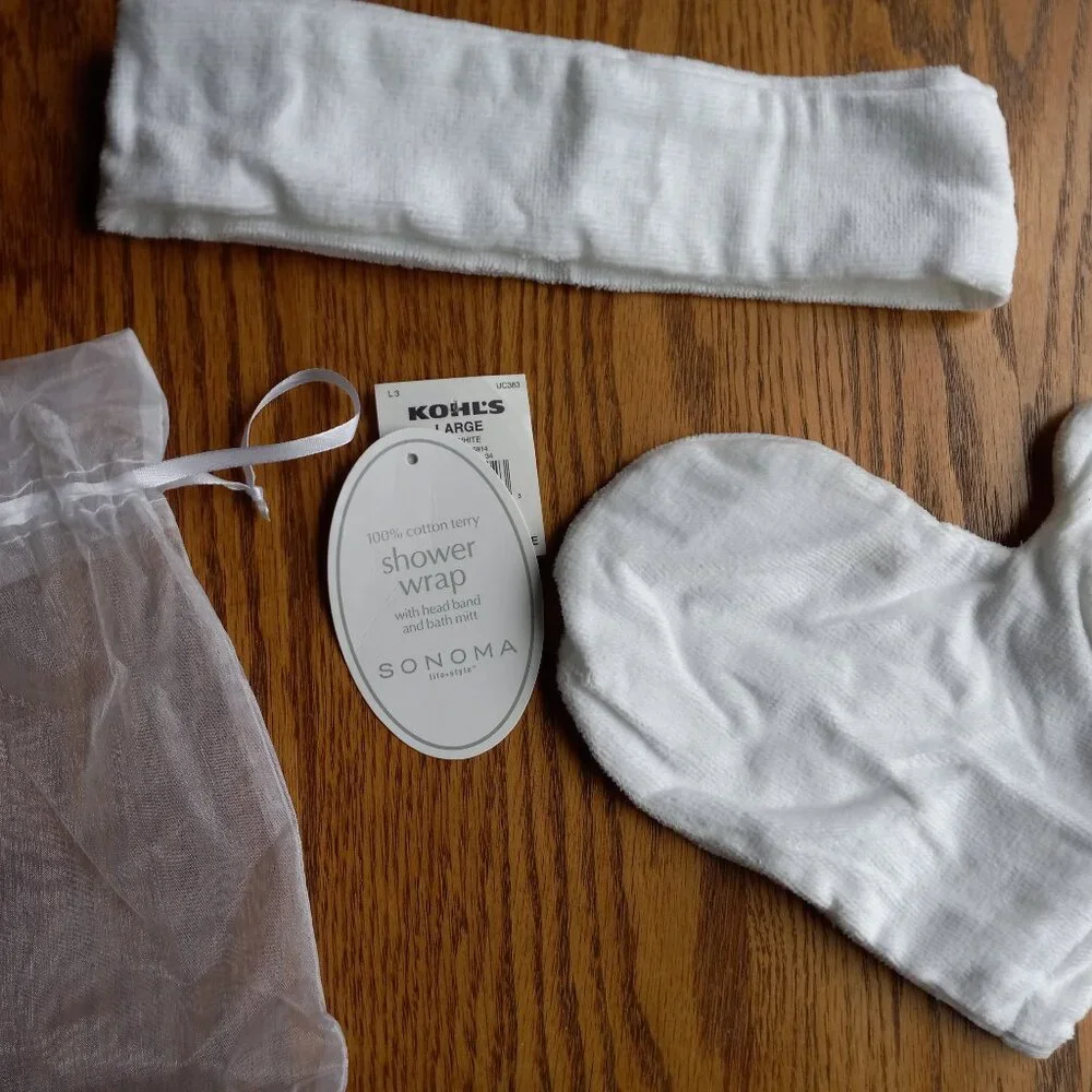 100% Cotton Shower/Bath Wrap Set- Wrap Towel, Mitt, Headband, Travel Spa Pool